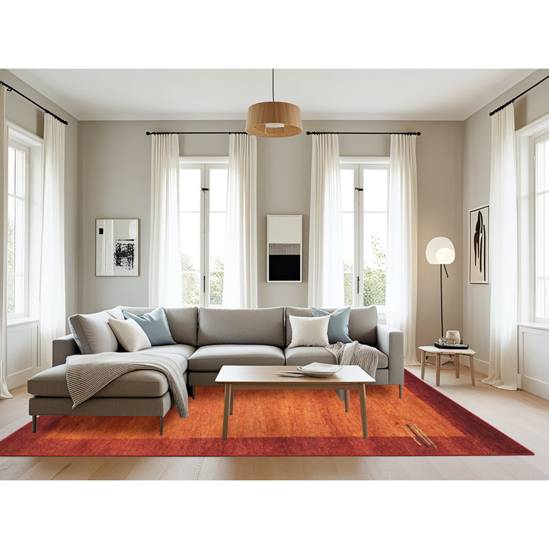 Tapis contemporain orange / rouge, Rectangle 8 pi x 10 pi
