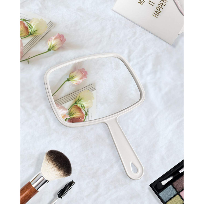 Hand Mirror Salon Barber Hairdressing Handheld Mirror With Handle (Square 7.4 X 10.3 Inches), White