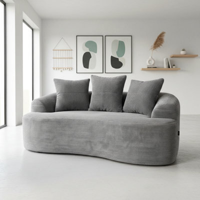 Canapé incurvé 65,35 po avec coussins à ressorts ensachés pour siège moelleux, petit espace avec 3 coussins décoratifs, sans assemblage, gris
