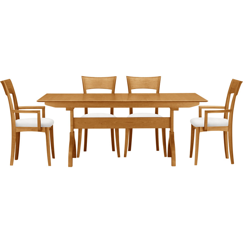 Sarah Solid Wood Top Four Leg Dining Set, Natural Cherry, White Leather