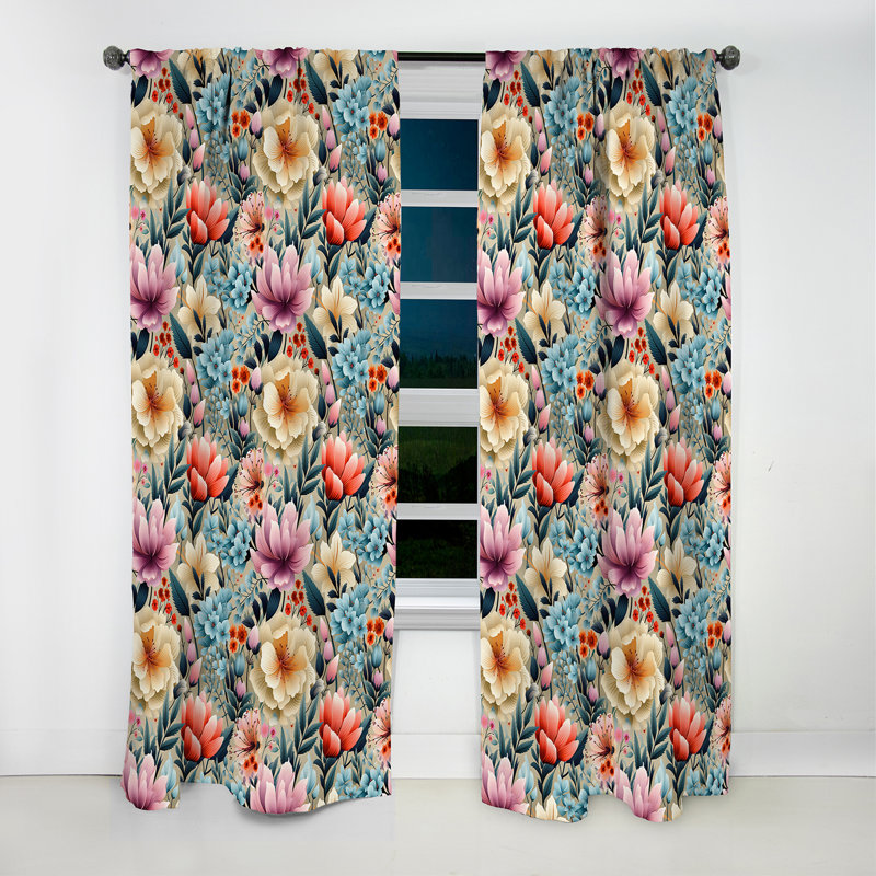 Motif botanique pastel arc-en-ciel - Rideau floral - Rideau floral obscurcissant - 1 panneau, L 52 po x L 90 po
