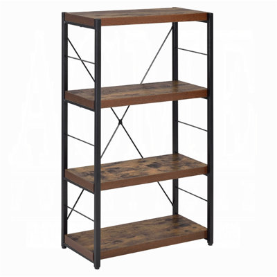 Industrial Style 1Pc Bookshelf Black Metal Frame Wooden Weathered Oak Finish Home Office Furniture
