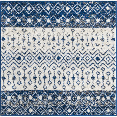 Tapis abstrait en polypropylène tissé à la machine Bradley-Joe en ivoire / bleu marine