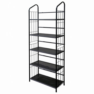 Tall 5-Tier Corner Metal Bookcase / Book Shelf, Black Finish