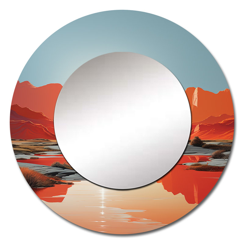 Bold Sunrise Horizon II - miroir mural traditionnel unique, miroir rond pêche, impression d'art en métal, 29 po x 29 po