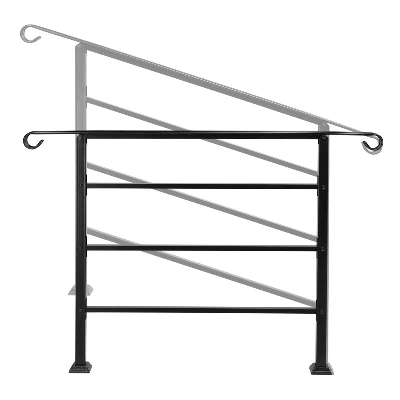 Wrought Iron Handrail Fits 1 or 3 Steps, 98cm H x 142.2cm W x 7.9cm D