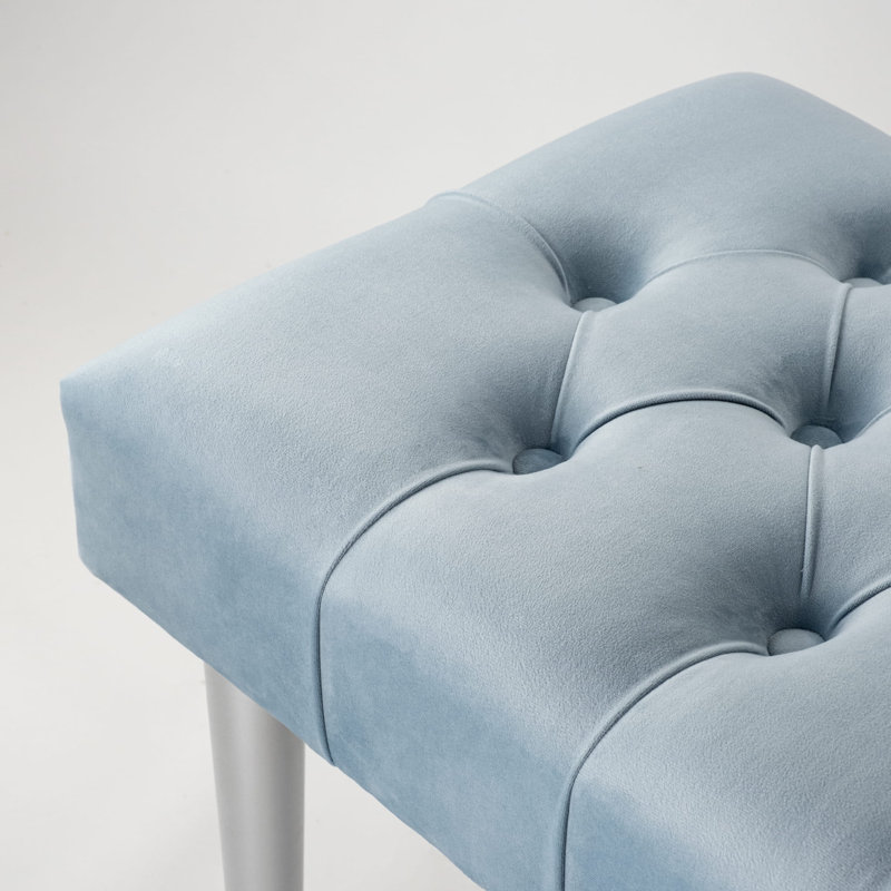 Velvet Upholstered Bench, Mint/Evidens Silver, H45 x W120 x D35cm