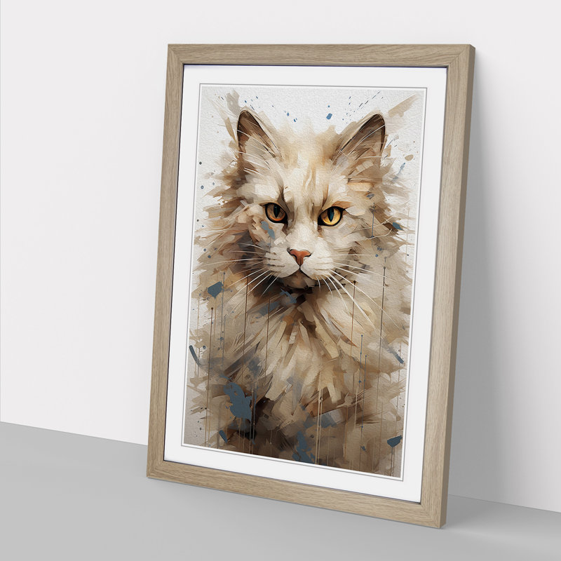 XYZ-FRM-V1223-5352 Ragdoll Cat Abstract 1 Piece Single Picture Frame Wall Art, 64cm H x 46cm W x 2cm D, Oak
