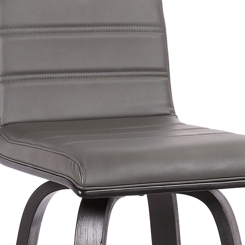 26” Faux Leather Wooden Swivel Bar Stool, Gray/Black