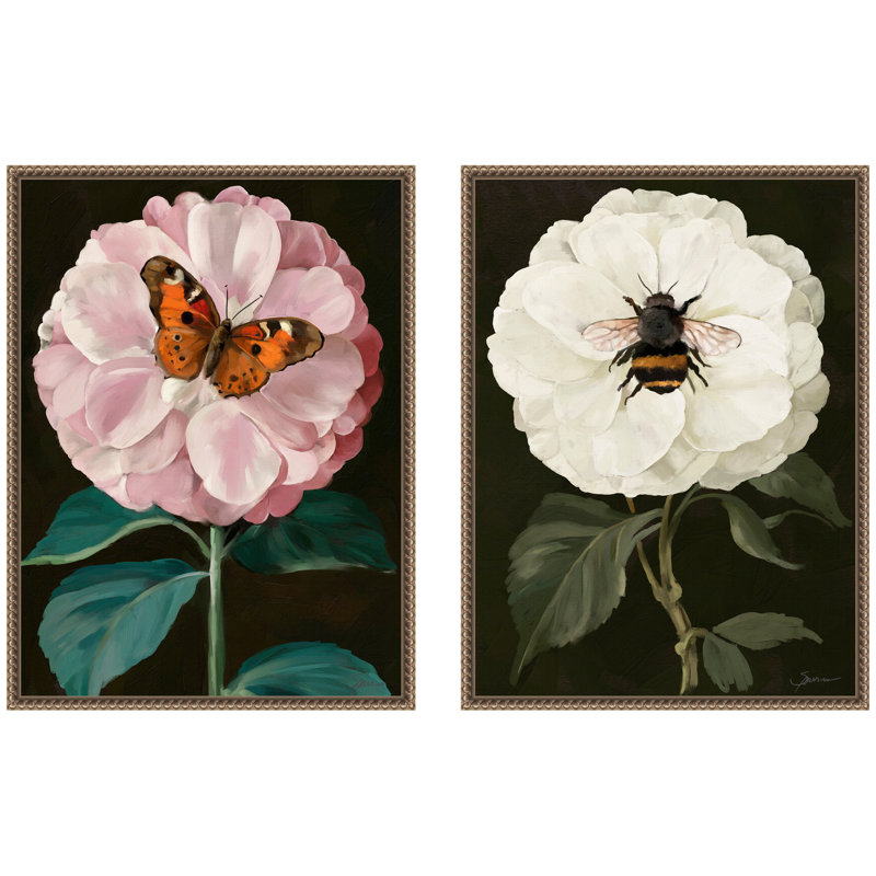 «Beaded Flutter Bug and Busy Bee», ensemble d'art sur toile encadré par Mary Sparrow