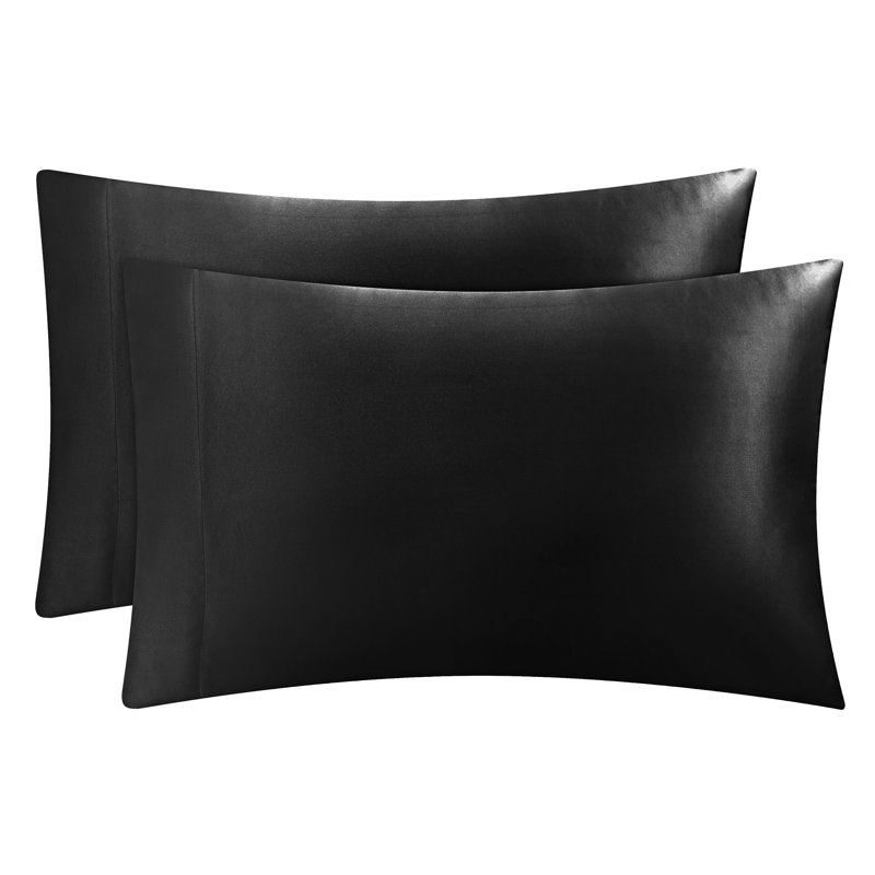 Juicy Couture Silky Satin Pillows Case Sets with Envelope Closure, Black, King Pillowcase