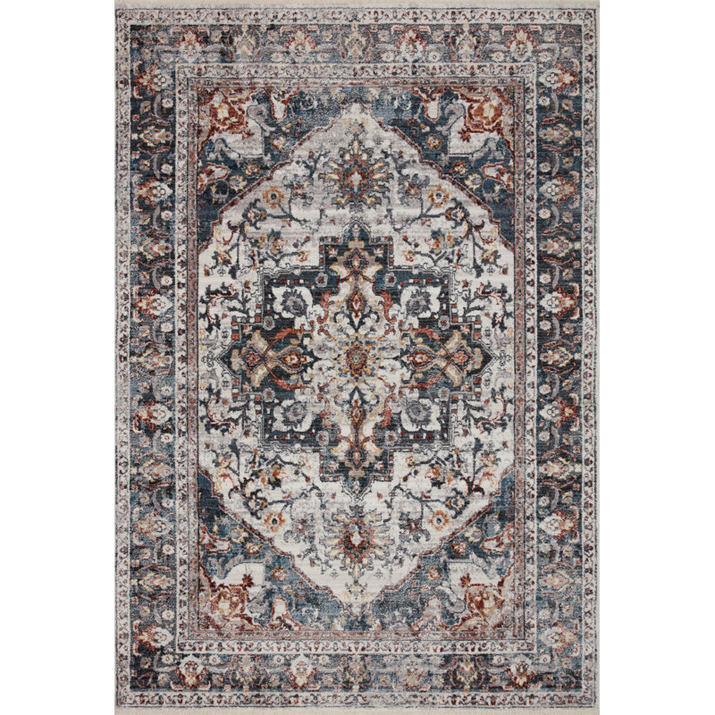 Tapis argenté / gris tissé à la machine Leonara, Rectangle 5 pi 3 po x 7 pi 9 po