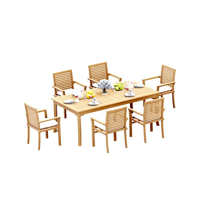 9 Pcs Grade-A Teak Wood Dining Set: 83" Rectangle Table And 8 Mas Stacking Arm Chairs #11MS1808