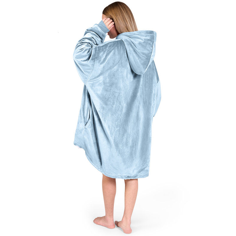Couverture en sherpa à capuche portable, Bleu clair, Adulte
