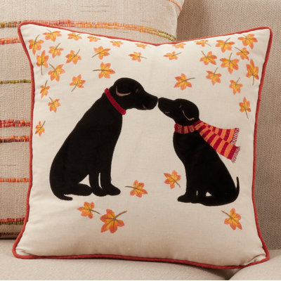 Fall Puppy Design Embroidered Cotton Pillow Cover