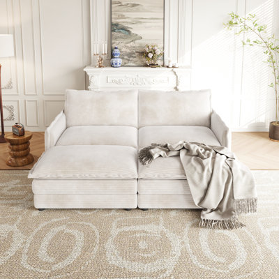2 avec housse en velours côtelé, 2 repose-pieds mobiles, base en bois massif, fauteuil inclinable profond, tissu haut, siège de salon paisible, cadre, ambiance relaxante