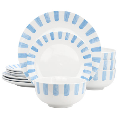Gibson 12 Piece Round Ceramic Dinnerware Set in Blue