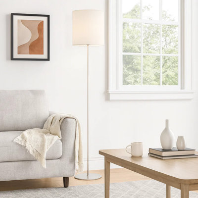 Plue 63 Inch Floor Lamp, Pole w Round Base, Cork Drum Shade