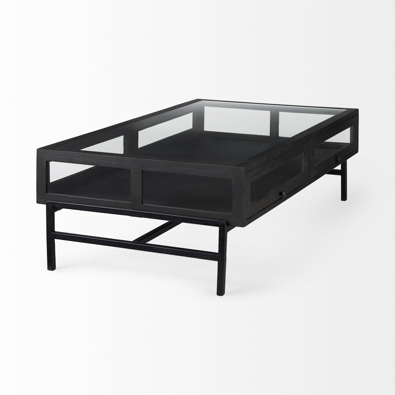 Warner Coffee Table with Storage, 15" x 49.5" x 29.5", Dark Brown, Black