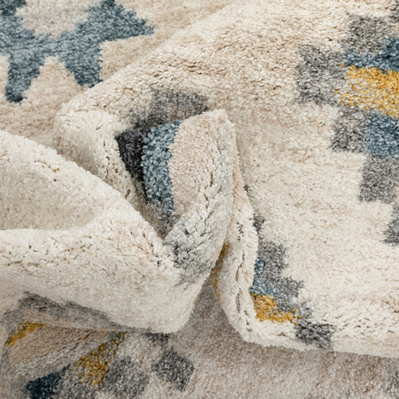 Well Woven Malfi Duchess Moroccan Diamond Pattern Beige Blue Rug, Rectangle 160 x 220cm