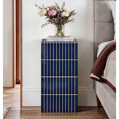 Claverton Modern Grid-Tiled Navy Blue Accent Table