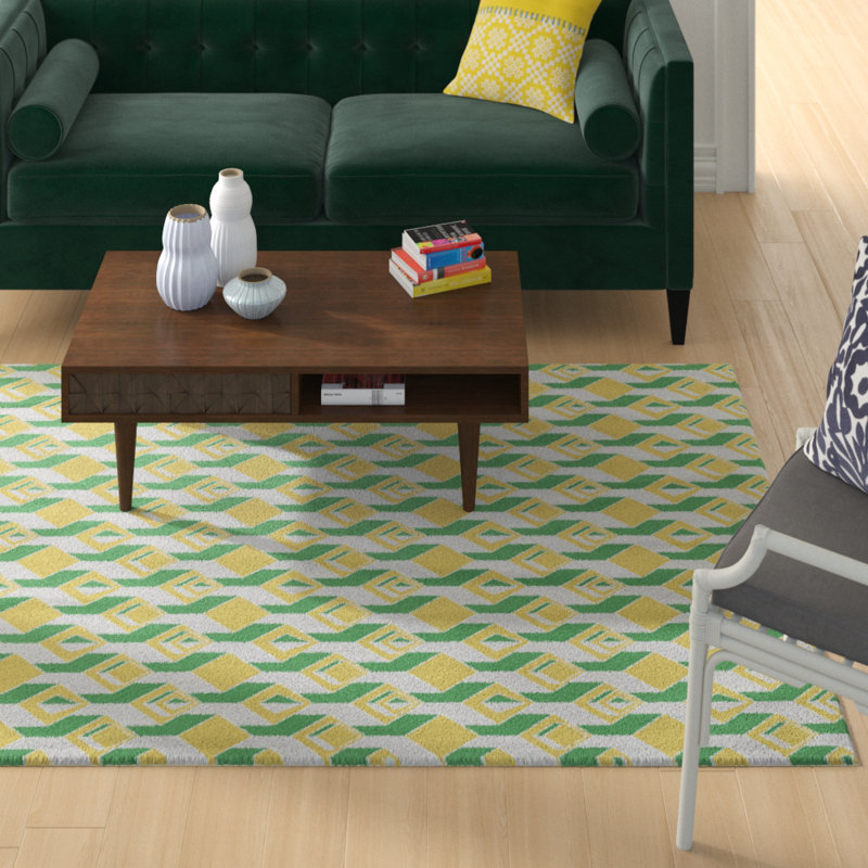 Gratte-ciels vert/jaune Tapis décoratif, Rectangle 2 pi x 3 pi