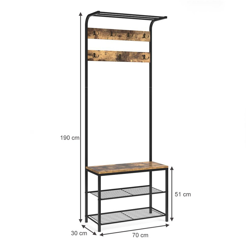 Amry Hall Tree 70cm Wide with Bench and Shoe Storage