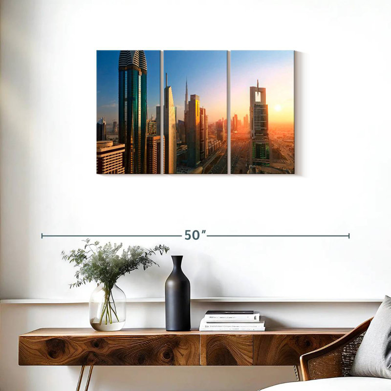 Coucher de soleil de la ville de Dubaï, H 20 po x l 33 po