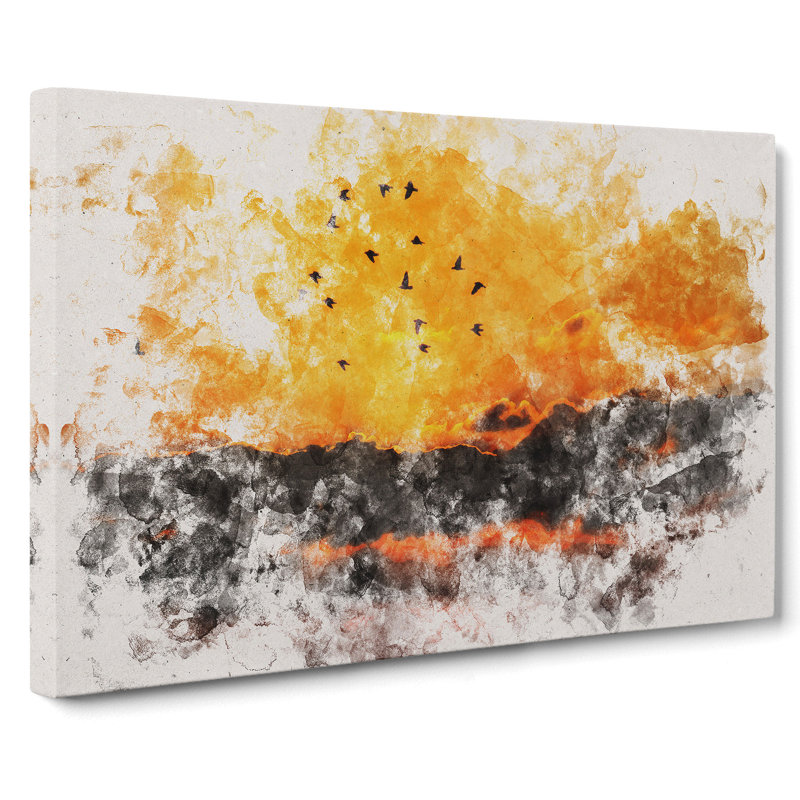Birds and Orange Sunset - Wrapped Canvas, 60cm H x 91cm W x 3cm D