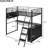 Twin Size Loft Bed With Led, Desk, Shelves - Black Metal Frame Led Desk & Space Saver Functional-104868841