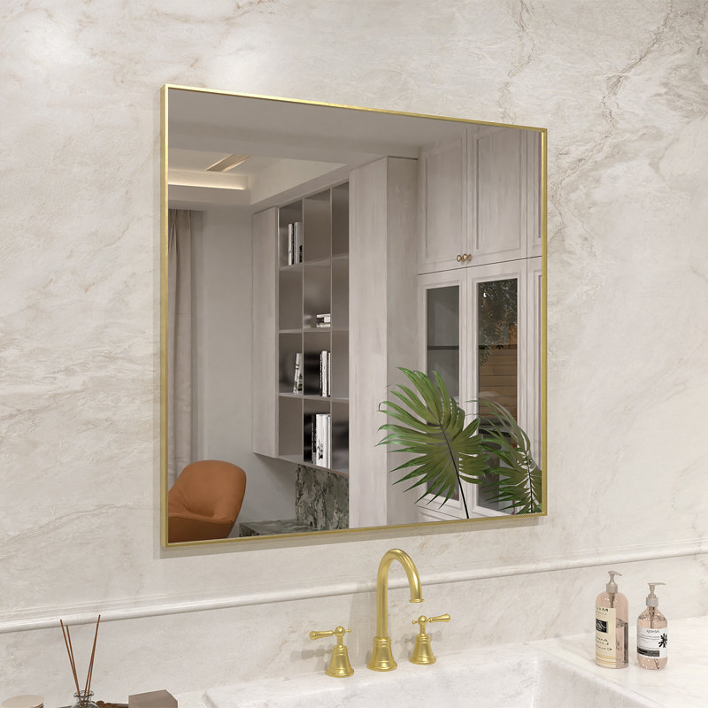 Vela 30 in. W x 30 in. H Framed Wall Bathroom Vanity Mirror in Brushed Gold, 30" x 30", Brushed Gold
