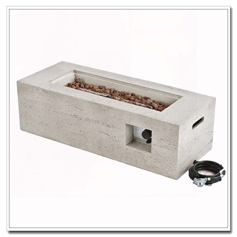 Outdoor Rectangular Propane Fire Pit, Beige+Grey