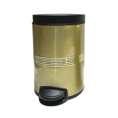 Step Trash Can with Lid | 5 Liter Pedal Waste Bin for Bathroom, Bedroom, Kitchen, or Office | Sleek Modern Design, Durable & Odor-Free Waste Basket | Gold/Black