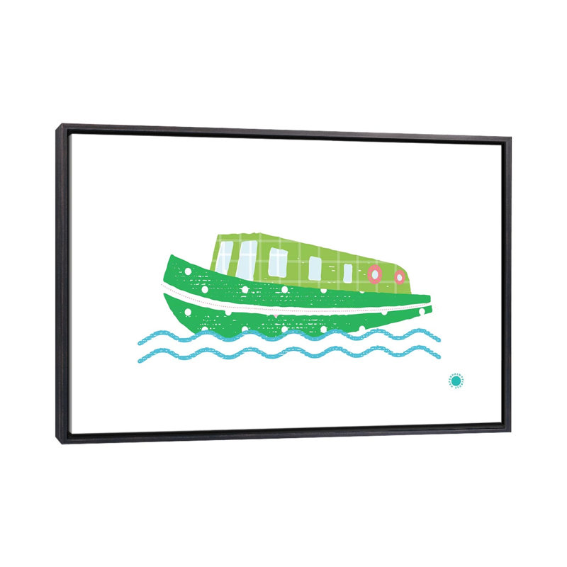 Bateau étroit - impression d'art graphique, H 40 po x l 60 po x 1,5 po, Pas de tapis, Toile avec cadre noir patiné