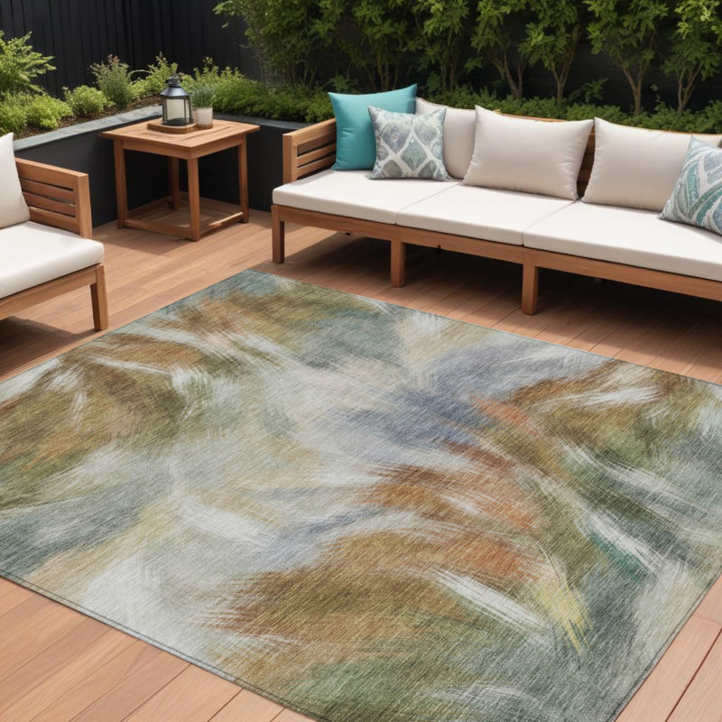 Tapis extérieur lavable abstrait beige et cuivre 8 pi x 10 pi