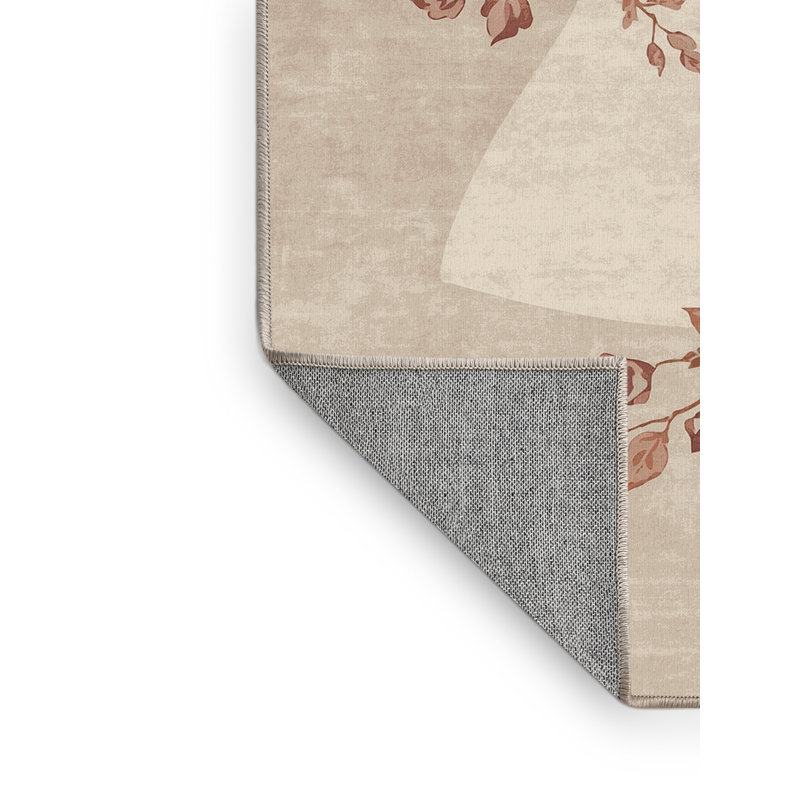 Tapis floral vintage lavable à la machine à la mode beige, 2 x 3