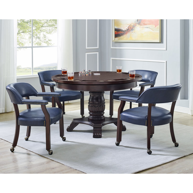 Fauteuil à accoudoirs en bois massif Alandria, Bleu marine