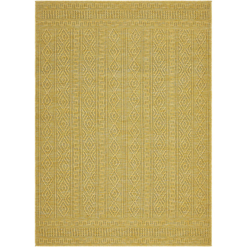 Tapis intérieur / extérieur en polypropylène tissé à la machine couleur moutarde Jual, Rectangle 9 pi 2 po x 12 pi