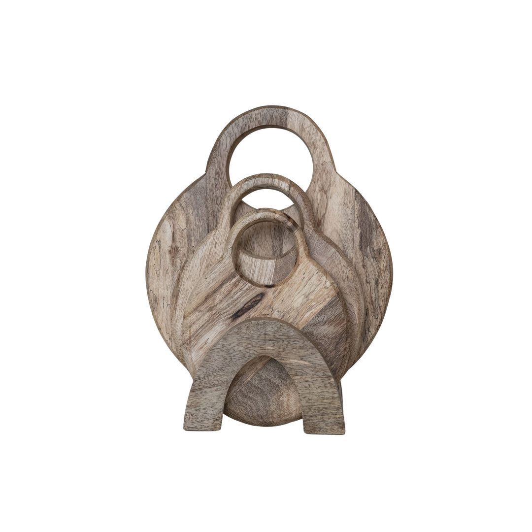 3-Piece Round Mango Wood Cutting Boards In Various Sizes With Stand Creative Co-Op