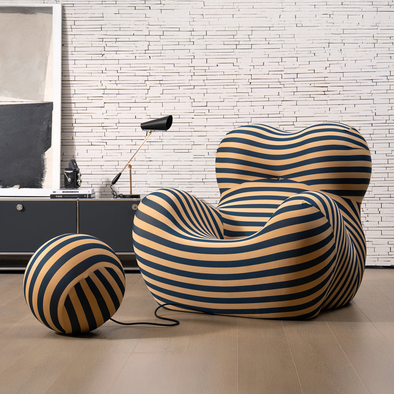 40.55 Wide Armchair With Ottoman, Mordern Comfy Stripe Accent Chair