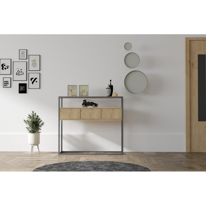 Modern Sapphire Console Table, 35.4 x 27.6 x 13.4 inches | 100% Melamine Coated Particle Board, Thickness: 0.7 inches | Push to Open Doors, Ideal for Industrial & Contemporary Spaces, Stylish & Functional Design