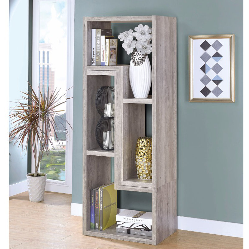 Adamsville Geometric Bookcase, Gray, 22" H x 47.25" W