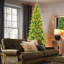 Arbre de Noël mince de 7 pi avec 400 lumières DEL blanc chaud - 1180 pointes en PE + PVC, conception à charnières peu encombrante, installation facile, support en métal robuste - arbre à crayons réaliste pour les petits espaces-1811215283