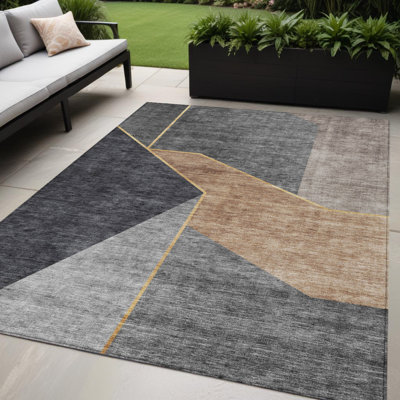 Tapis d'intérieur lavable à motif géométrique gris taupe et gris 5 pi x 8 pi
