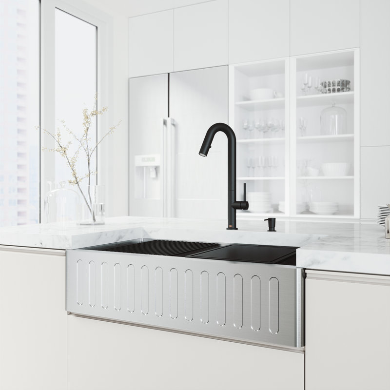 Oxford 36" L x 21" W Single Basin Farmhouse Stainless Steel Kitchen Sink Workstation & Accessories