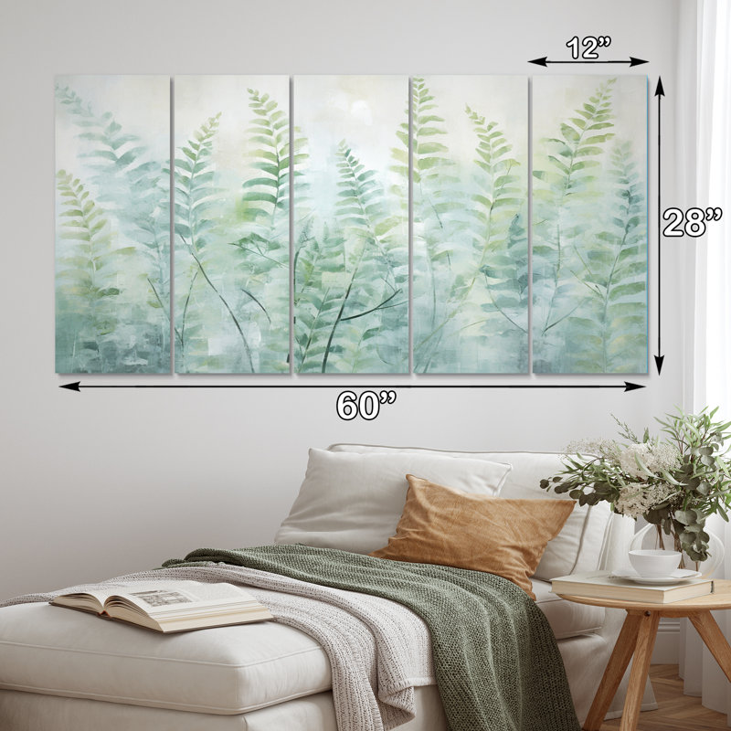 Ensemble de décorations murales en métal vert et blanc Serene Ferns I - Abstract Botanicals