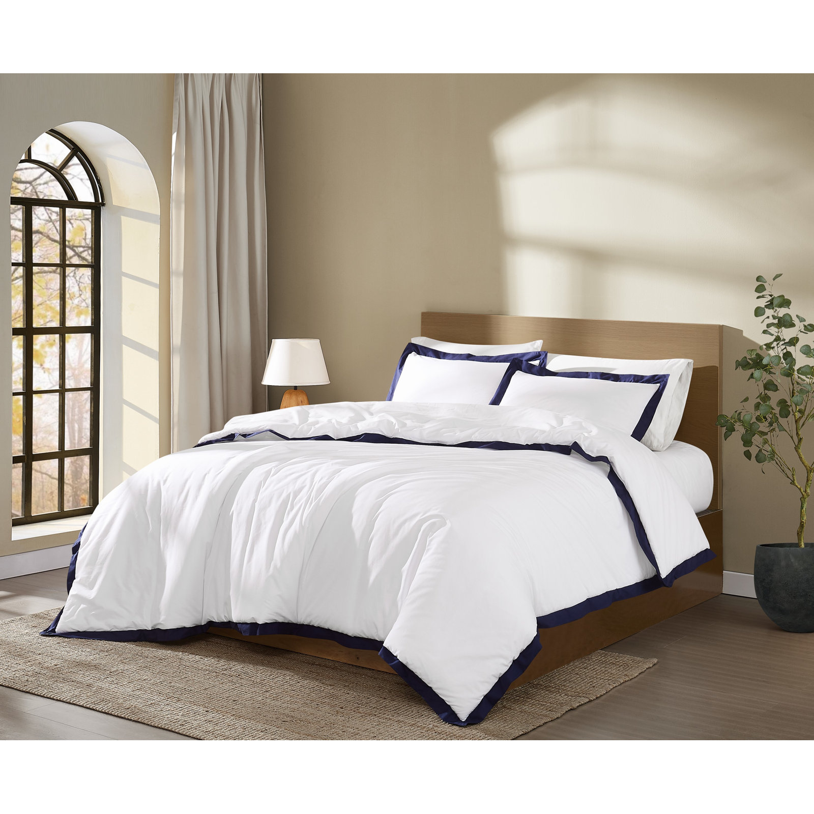 Cotton Duvet Cover Set, King, White/Navy
