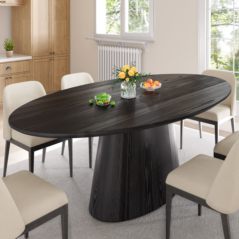 72"×37"W×30"H Oval Wood Pedestal Dining Table, Black