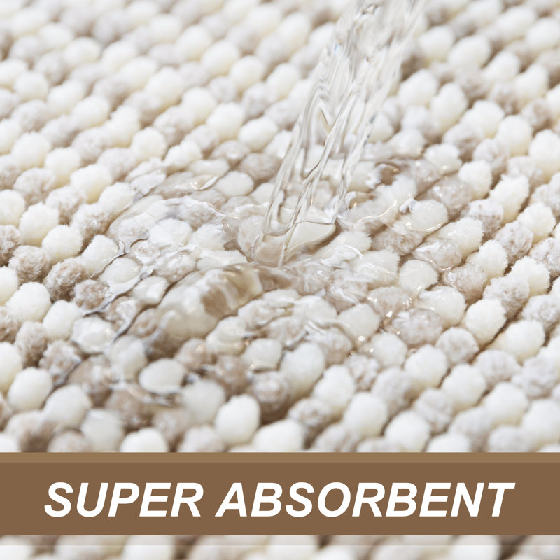 Zager Microfiber Soft Chenille Bath Rug with Non-Slip Backing, Beige, 24" L x 16" W