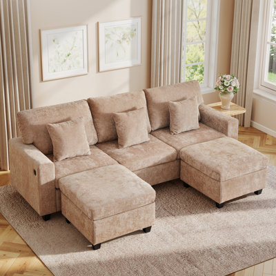 Modern 5 Seat Chenille Reversible U-Shaped Sectional Sofa with Charging Station